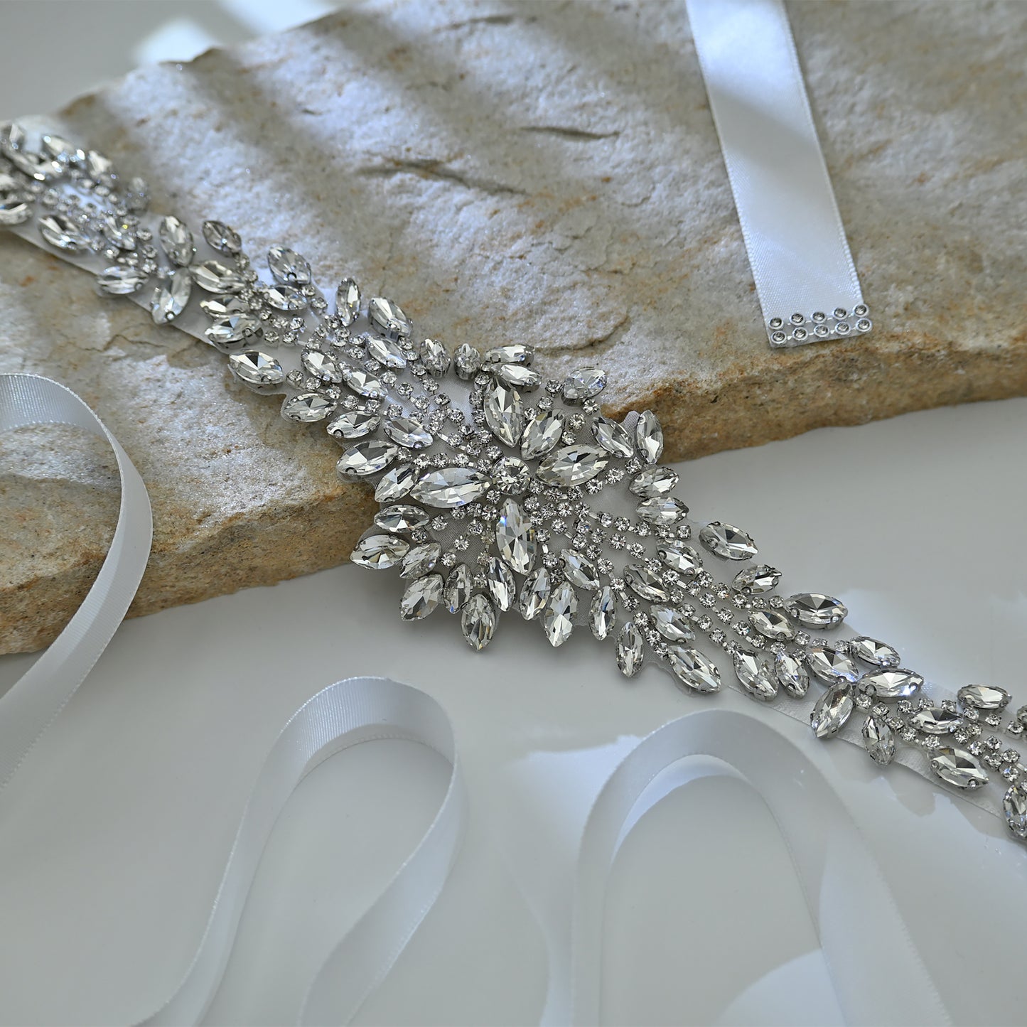 Bridella BS11-White Silver Rhinestone Belt