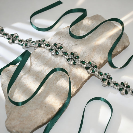 Bridella BS169KL Green Rhinestone & Pearl Belt
