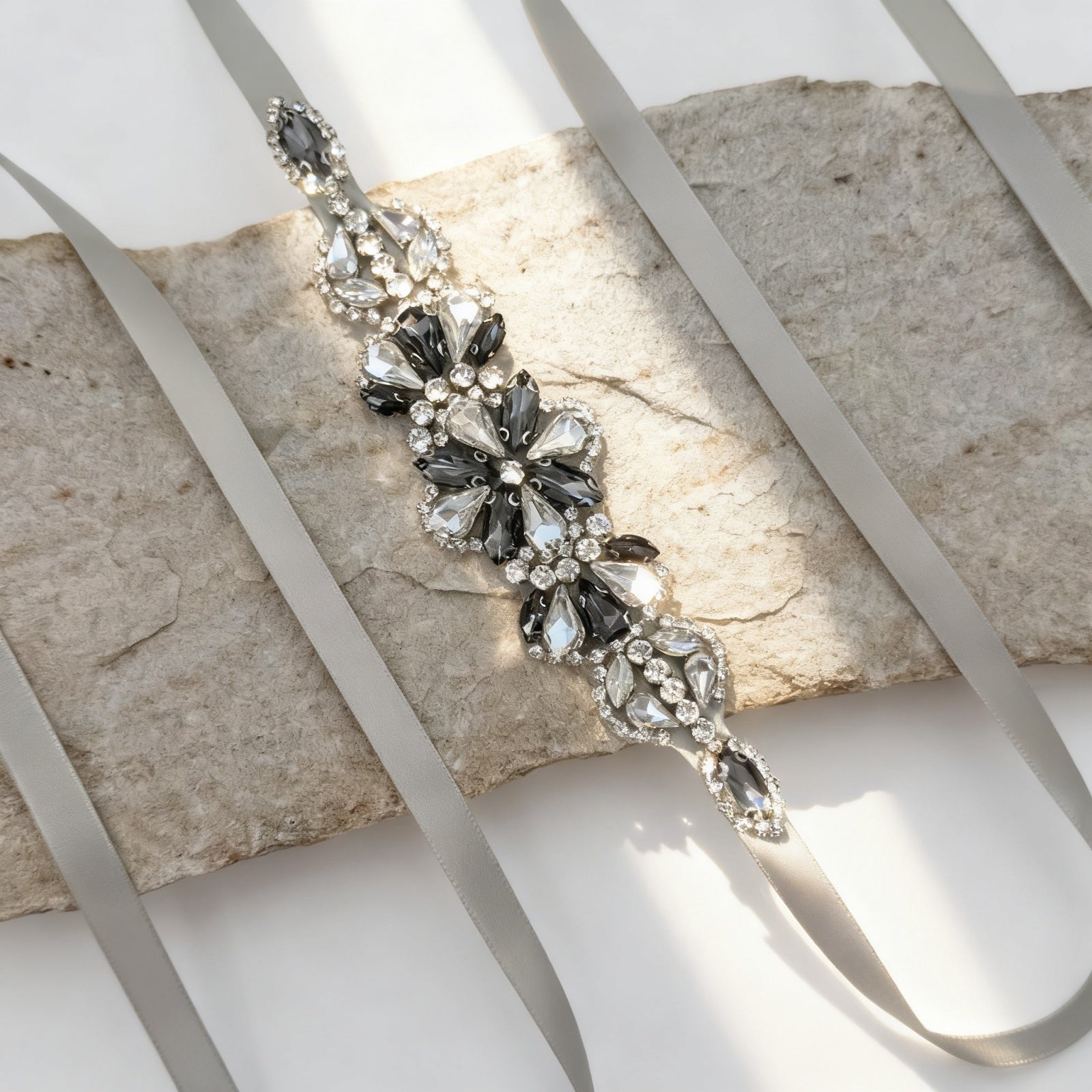 BS464H grey rhinestone belt