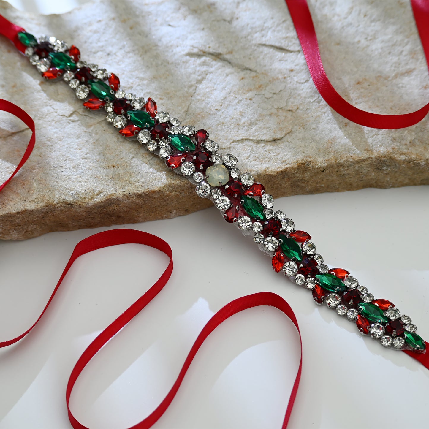 Bridella BS113R Burgundy Rhinestone & Pearl Belt