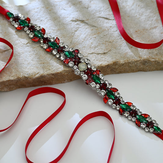 Bridella BS113R Burgundy Rhinestone & Pearl Belt