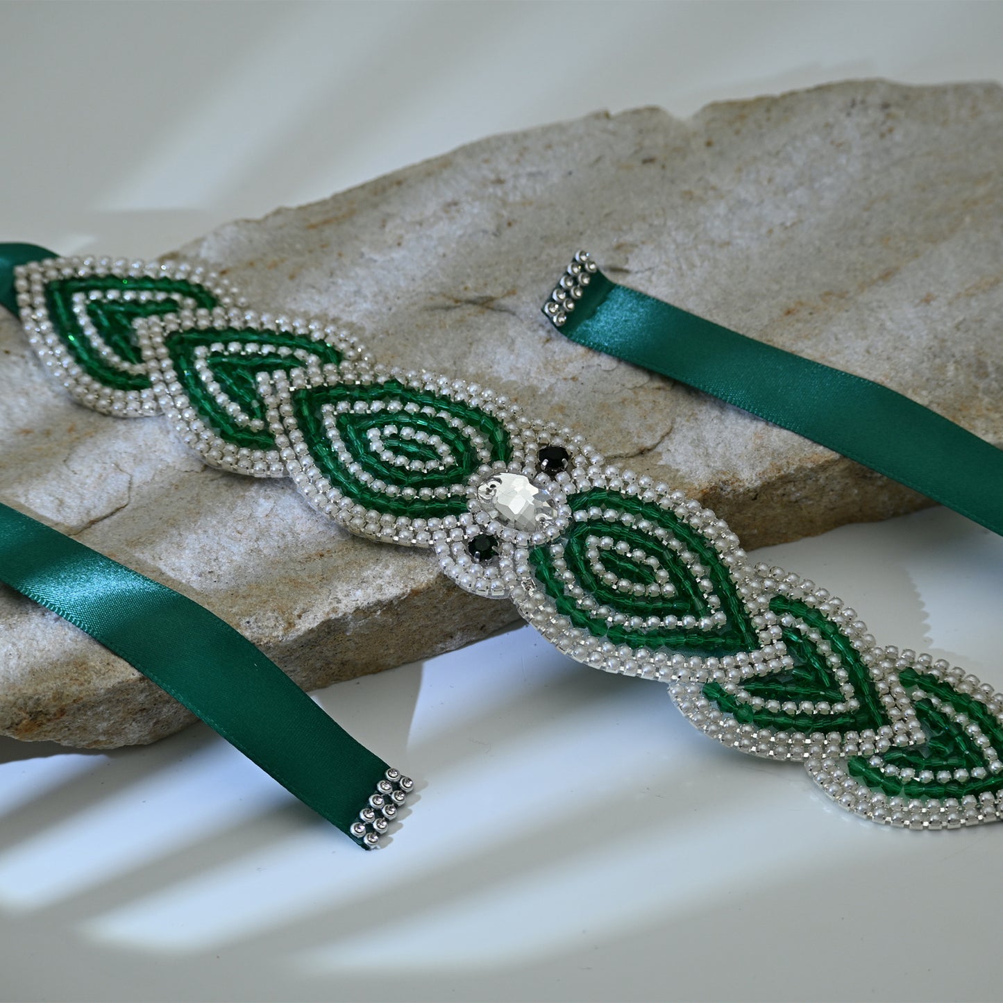 Bridella BS265-Green Ribbon Green Rhinestone Belt