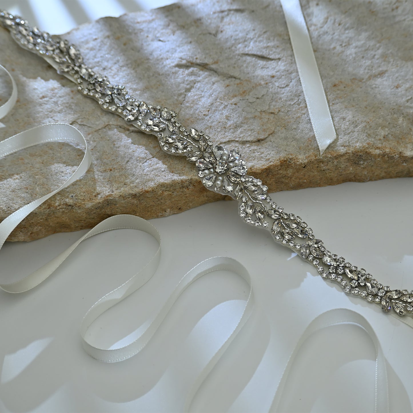 Bridella BS32 Off White Rhinestone Belt