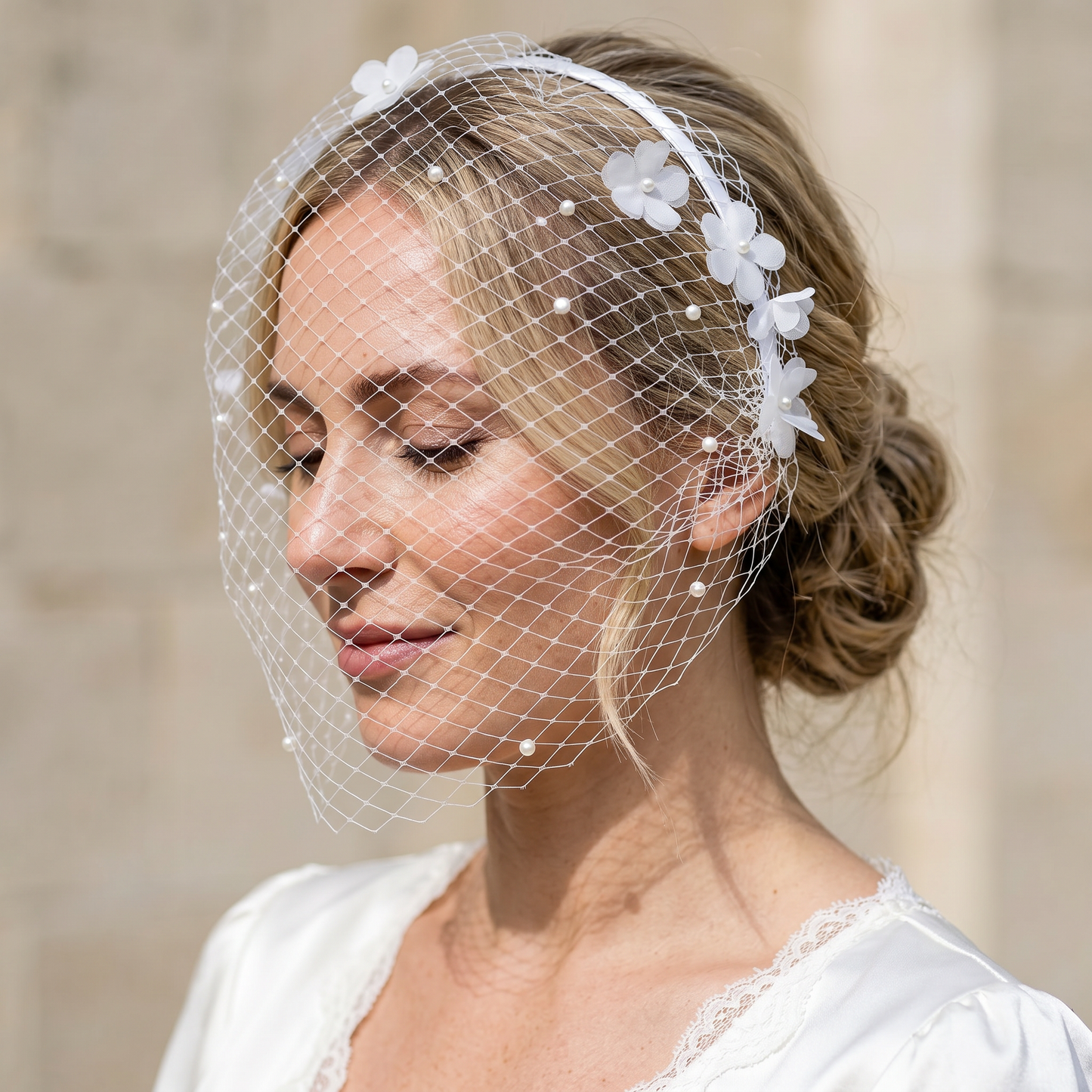 Floral Bridal Veil Headband Wedding Hair Accessory - Bridella BVA27-W