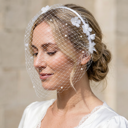 Floral Bridal Veil Headband Wedding Hair Accessory - Bridella BVA27-W