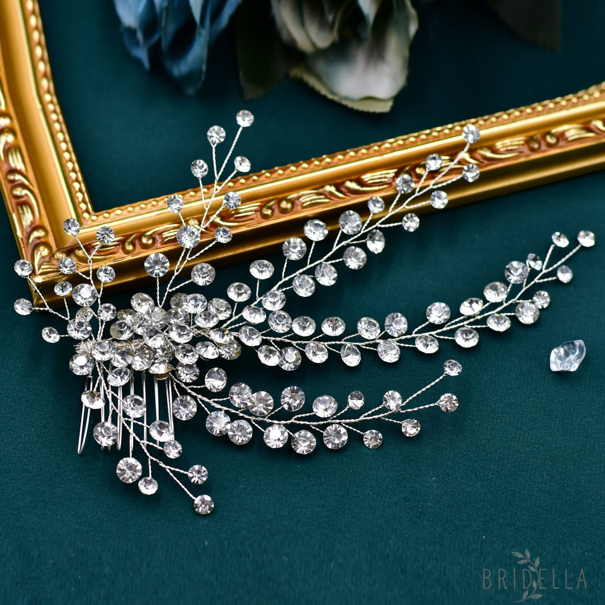 BHP590-S silver rhinestone hair comb