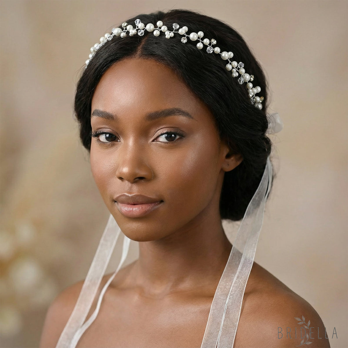 Elegant Silver Pearl Wedding Tiara for Bride - Bridella BHP3-S - White