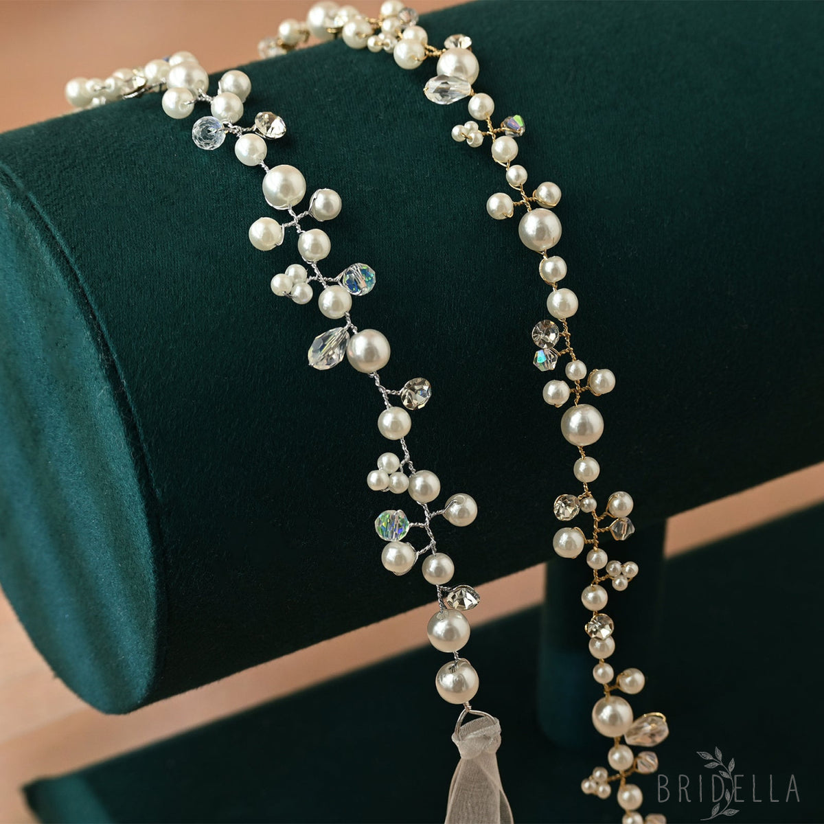 Elegant Silver Pearl Wedding Tiara for Bride - Bridella BHP3-S - White