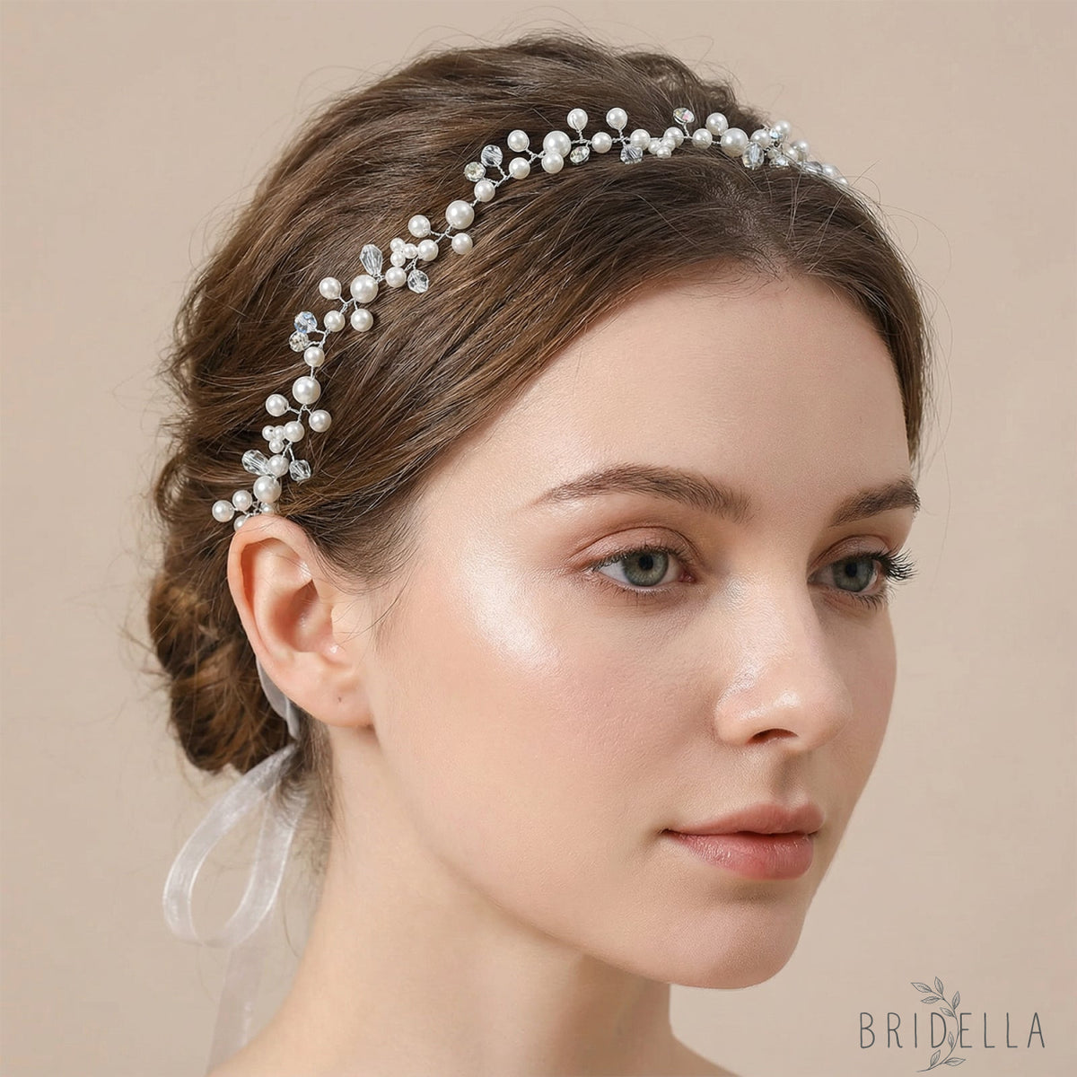 Elegant Silver Pearl Wedding Tiara for Bride - Bridella BHP3-S - White