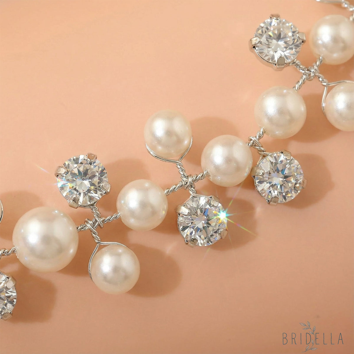 Elegant Silver Pearl Wedding Tiara for Bride - Bridella BHP3-S - White