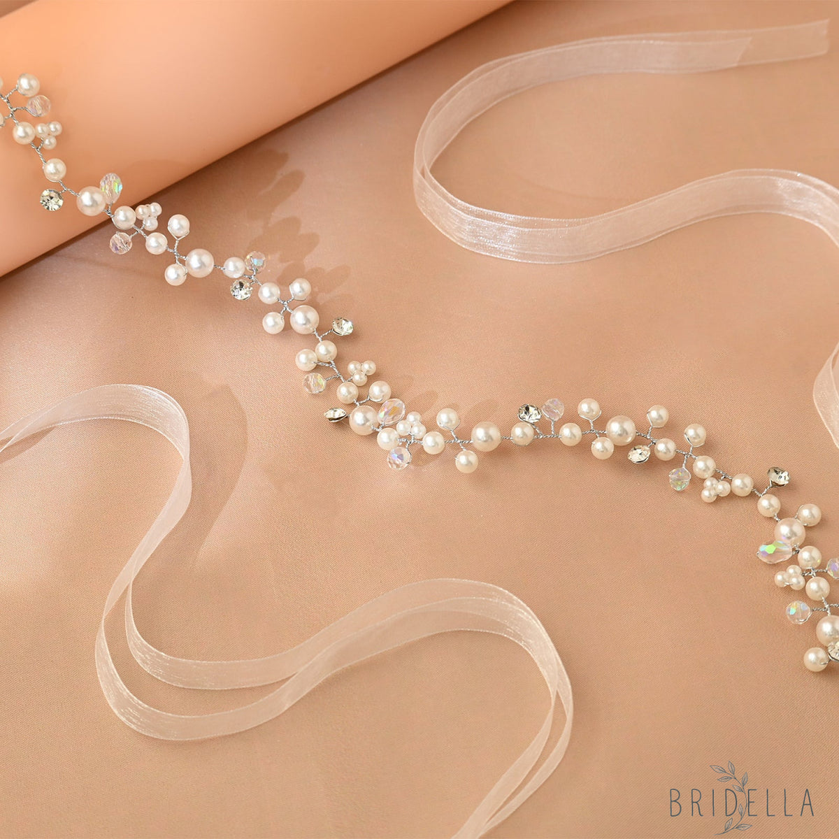 Elegant Silver Pearl Wedding Tiara for Bride - Bridella BHP3-S - White
