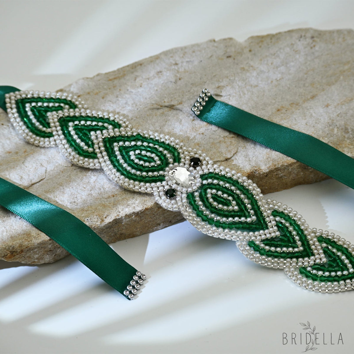 Emerald Green Rhinestone Bridal Sash Ribbon Wedding Dress Belt – Bridella BS265 - red 1 - Belts