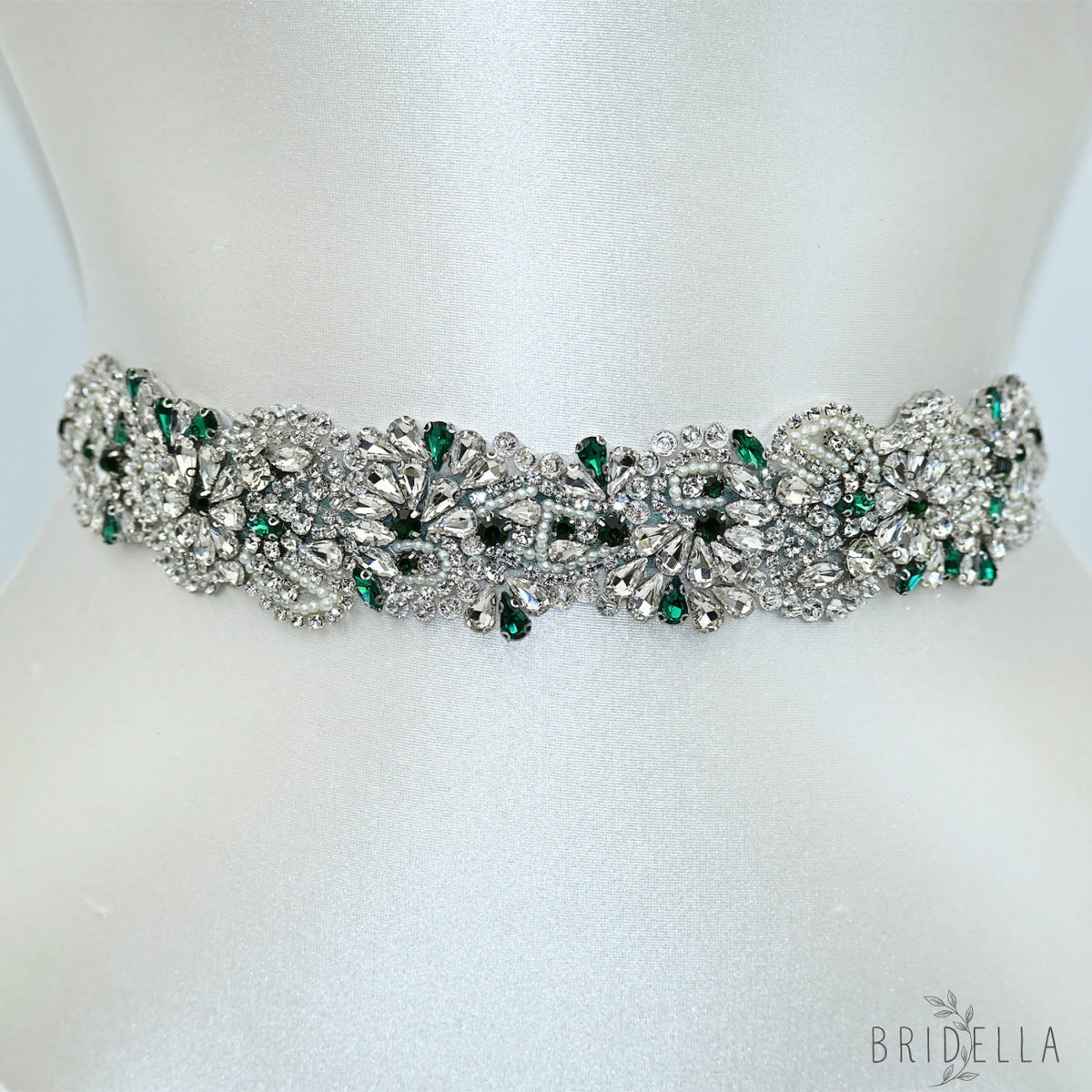 Emerald Green Rhinestone Bridal Sash Wedding Dress Belt – Bridella BS120KL - Emerald - Belts