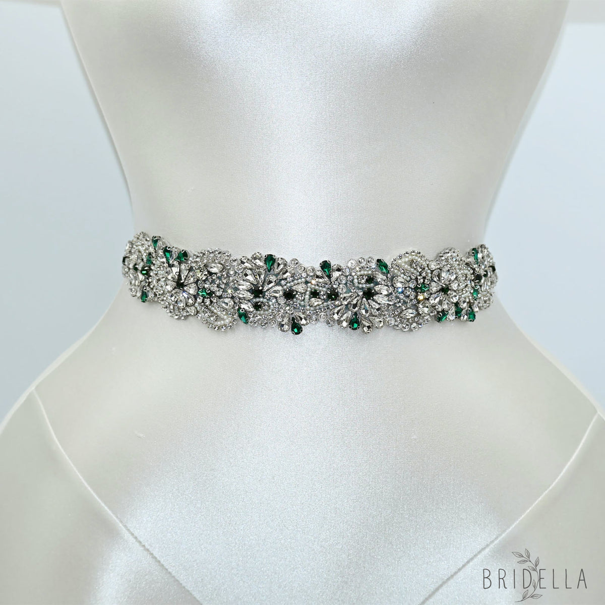 Emerald Green Rhinestone Bridal Sash Wedding Dress Belt – Bridella BS120KL - Emerald - Belts