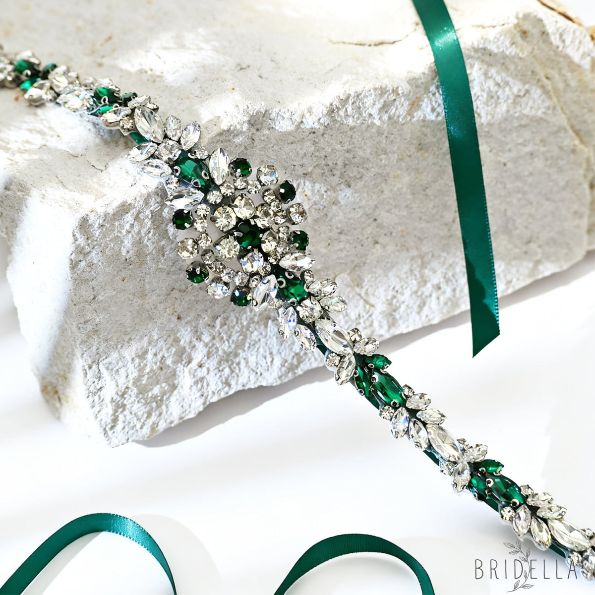 Emerald Green Rhinestone Bridal Sash Wedding Dress Belt – Bridella BS124KL - Emerald - Belts