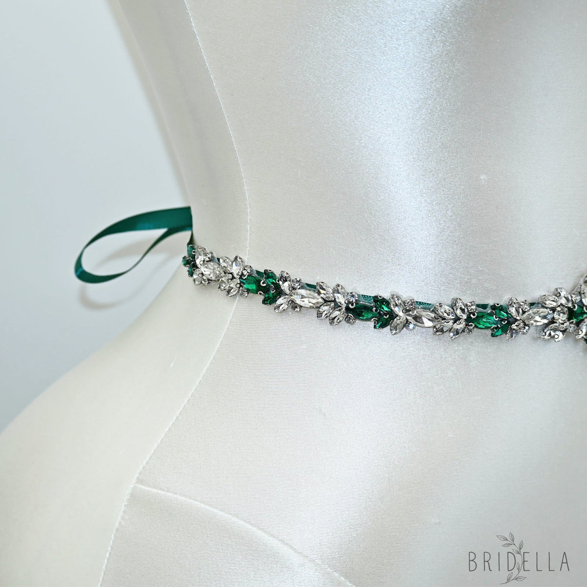 Emerald Green Rhinestone Bridal Sash Wedding Dress Belt – Bridella BS124KL - Emerald - Belts