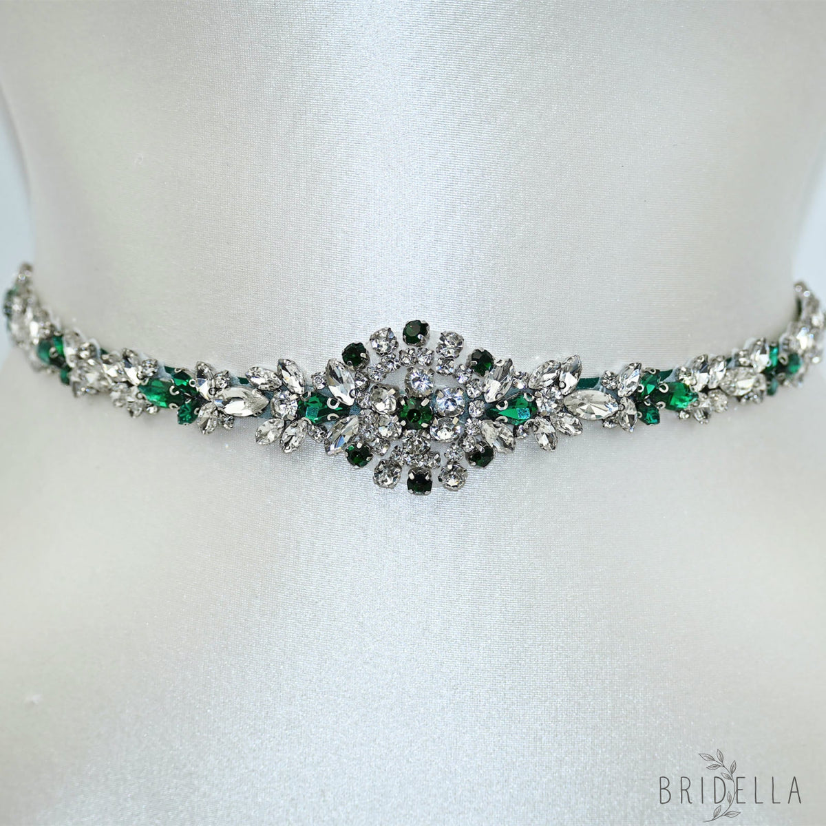 Emerald Green Rhinestone Bridal Sash Wedding Dress Belt – Bridella BS124KL - Emerald - Belts