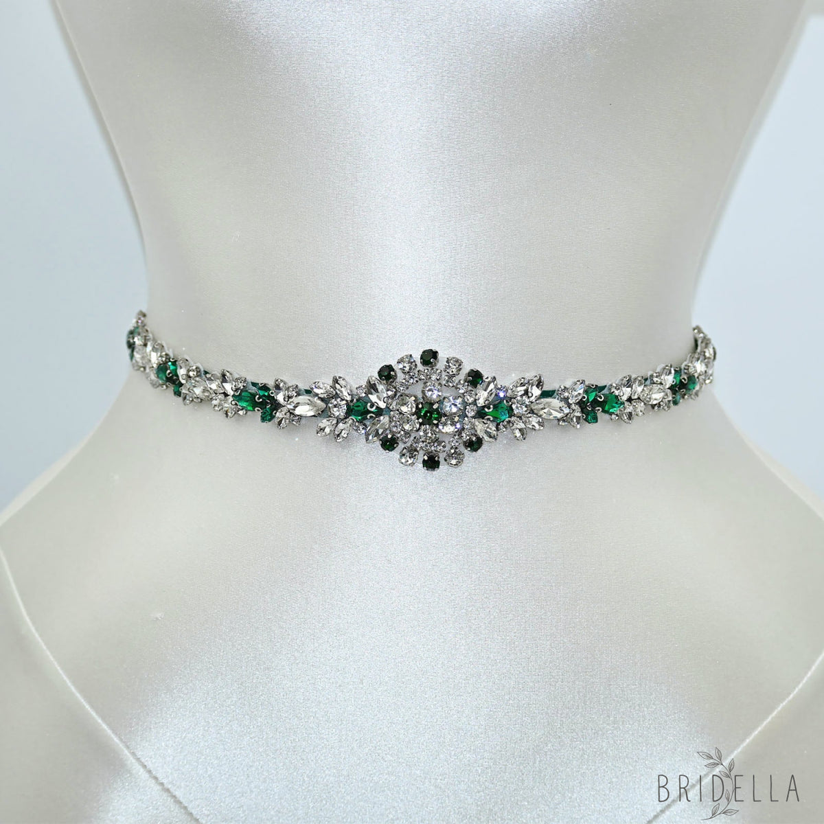 Emerald Green Rhinestone Bridal Sash Wedding Dress Belt – Bridella BS124KL - Emerald - Belts
