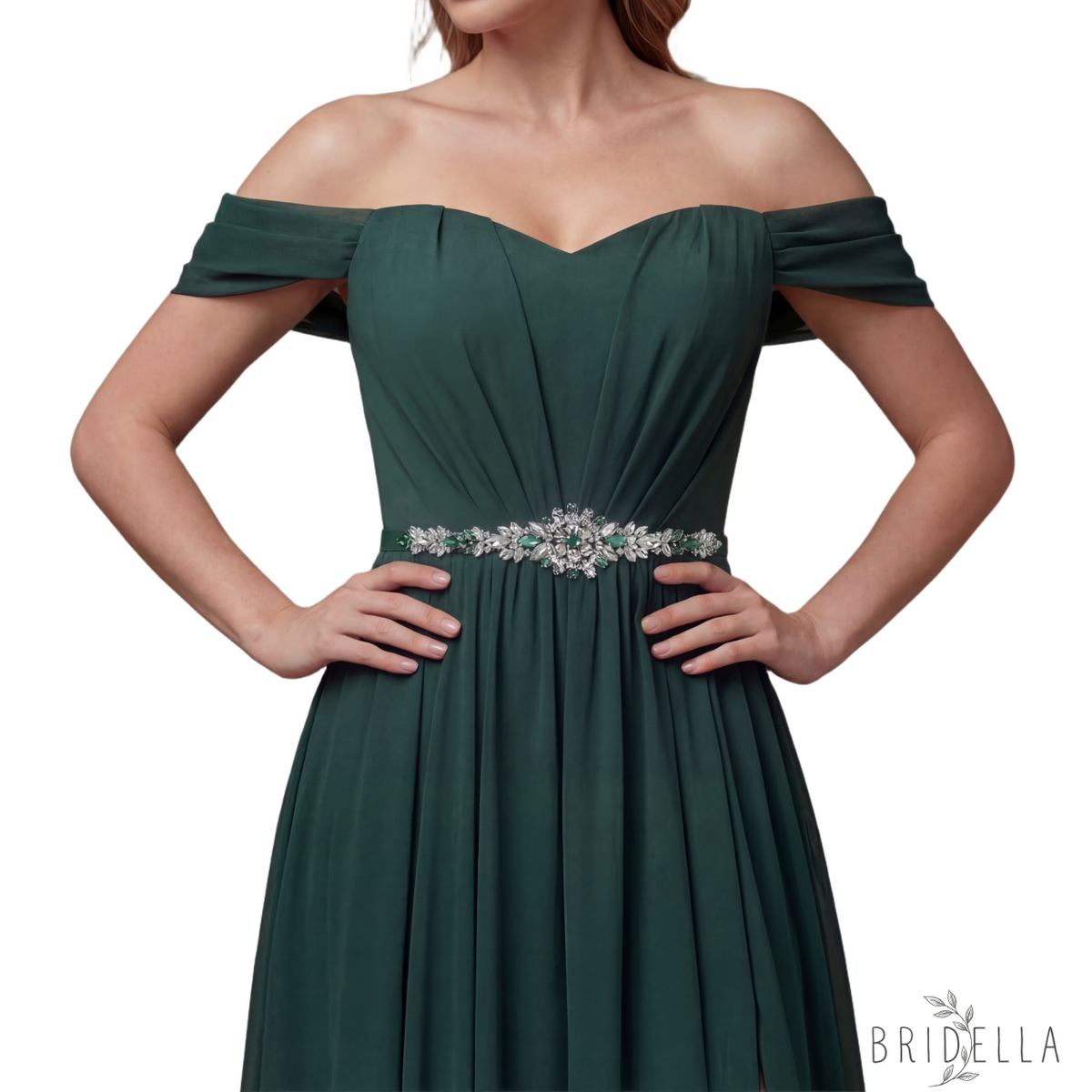 Emerald Green Rhinestone Bridal Sash Wedding Dress Belt – Bridella BS124KL - Emerald - Belts