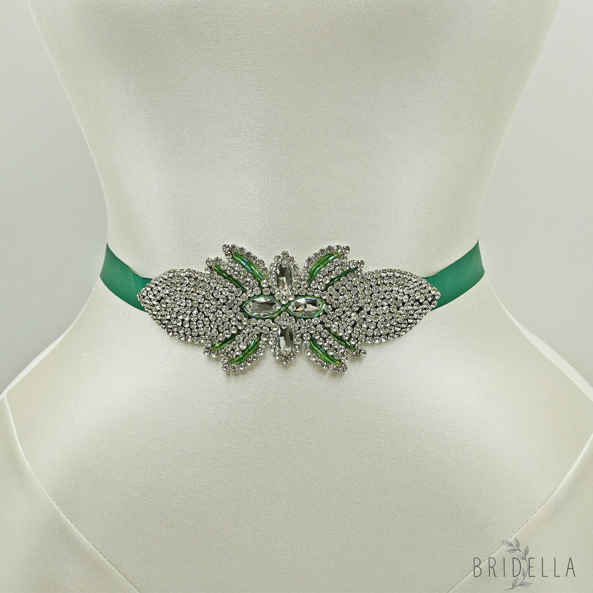 Emerald Green Rhinestone Bridal Sash Wedding Dress Belt – Bridella BS152KL - Emerald - Belts