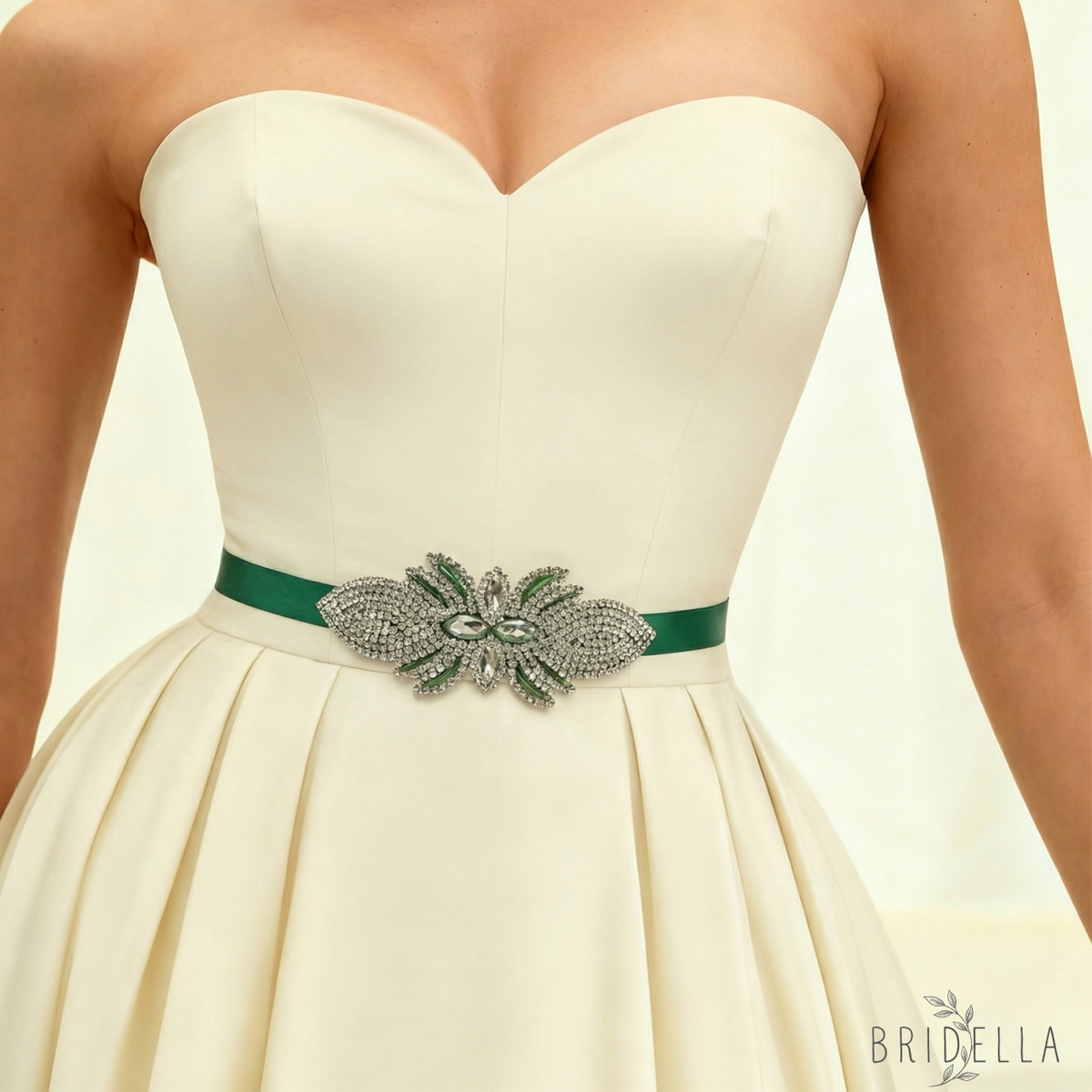 Emerald Green Rhinestone Bridal Sash Wedding Dress Belt – Bridella BS152KL - Emerald - Belts