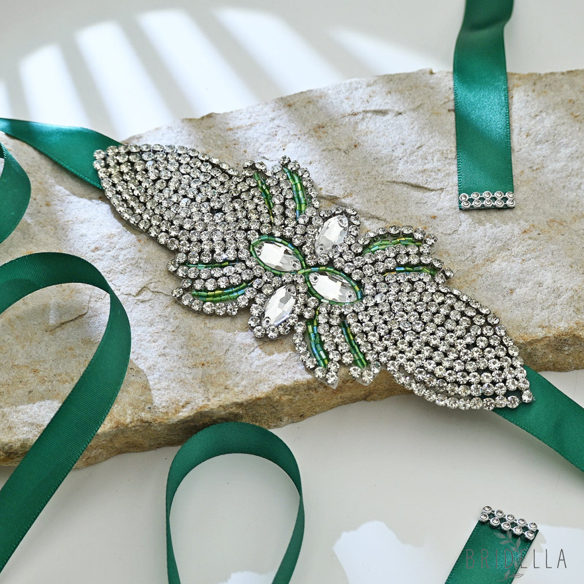 Emerald Green Rhinestone Bridal Sash Wedding Dress Belt – Bridella BS152KL - Emerald - Belts
