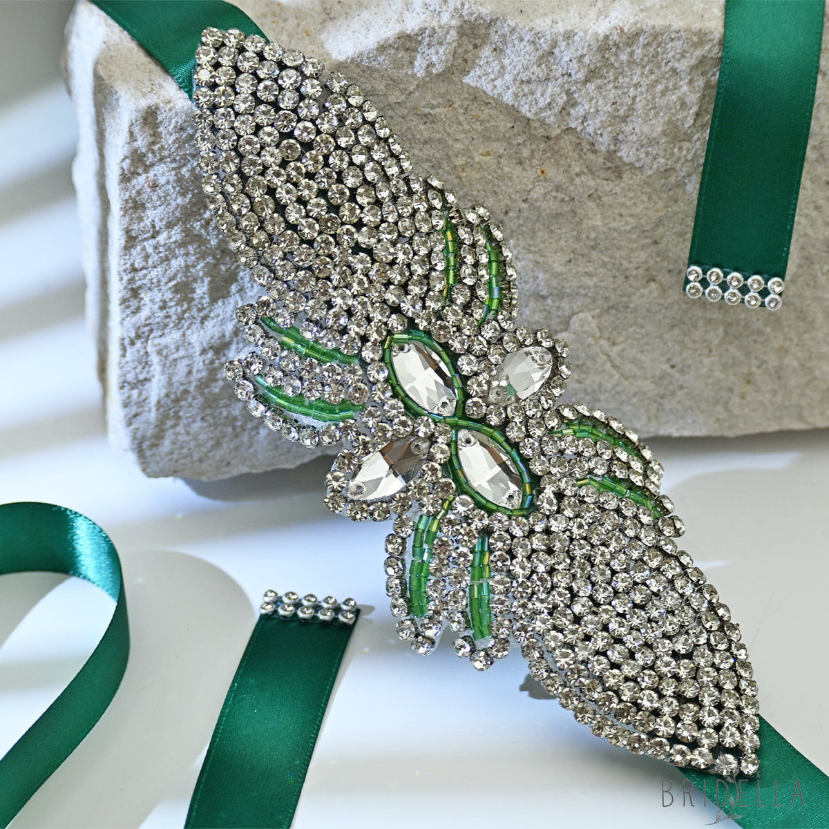 Emerald Green Rhinestone Bridal Sash Wedding Dress Belt – Bridella BS152KL - Emerald - Belts