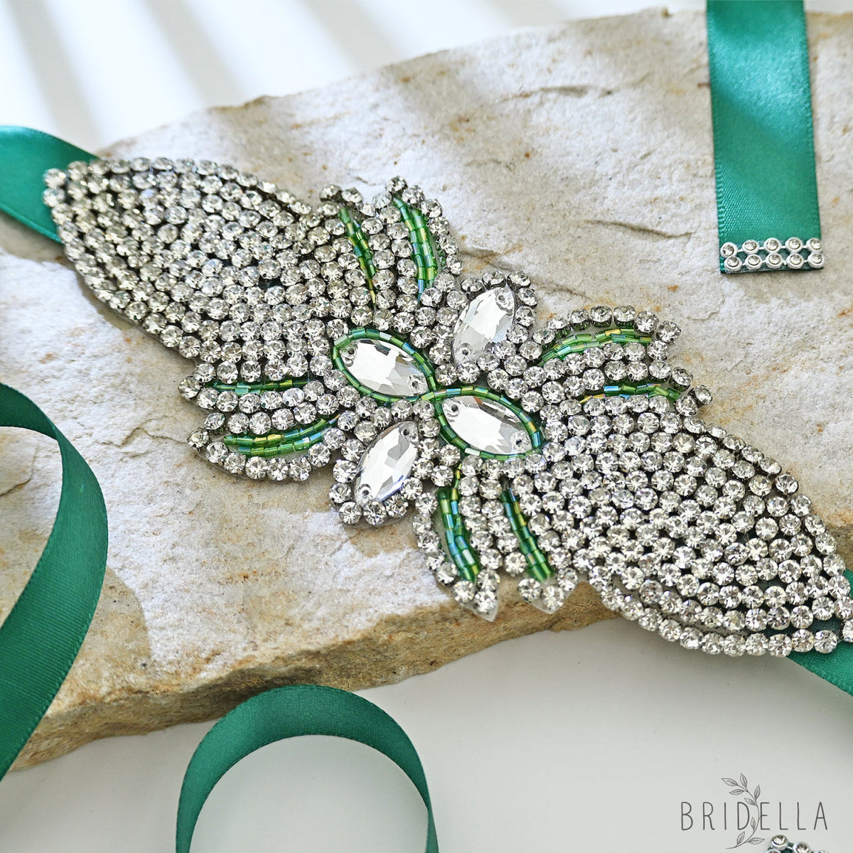 Emerald Green Rhinestone Bridal Sash Wedding Dress Belt – Bridella BS152KL - Emerald - Belts