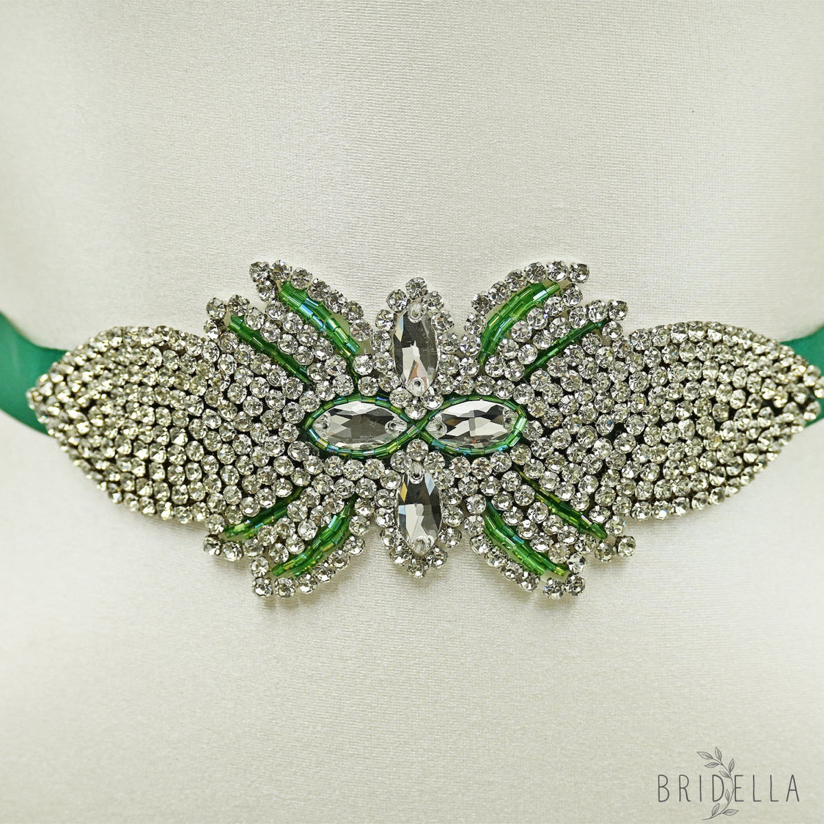 Emerald Green Rhinestone Bridal Sash Wedding Dress Belt – Bridella BS152KL - Emerald - Belts