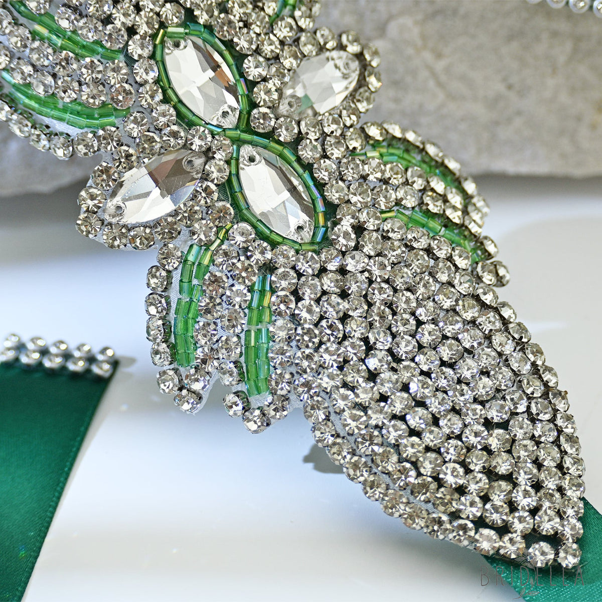 Emerald Green Rhinestone Bridal Sash Wedding Dress Belt – Bridella BS152KL - Emerald - Belts