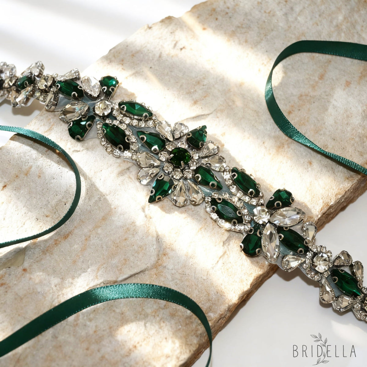 Emerald Green Rhinestone Bridal Sash Wedding Dress Belt – Bridella BS167KL - Emerald - Blets