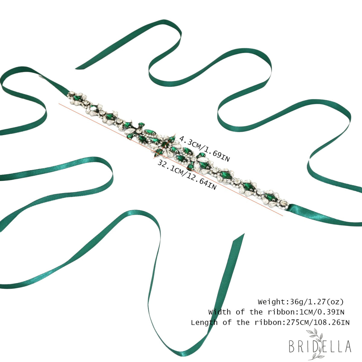 Emerald Green Rhinestone Bridal Sash Wedding Dress Belt – Bridella BS167KL - Emerald - Blets