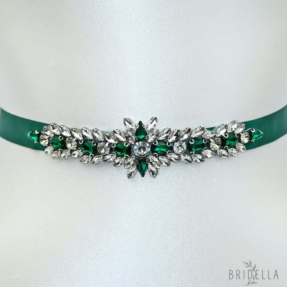 Emerald Green Rhinestone Bridal Sash Wedding Dress Belt – Bridella BS191KL - Emerald - Belts