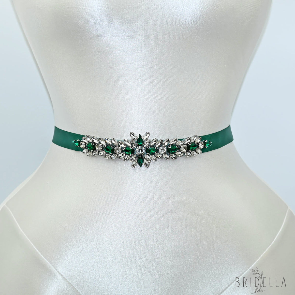 Emerald Green Rhinestone Bridal Sash Wedding Dress Belt – Bridella BS191KL - Emerald - Belts