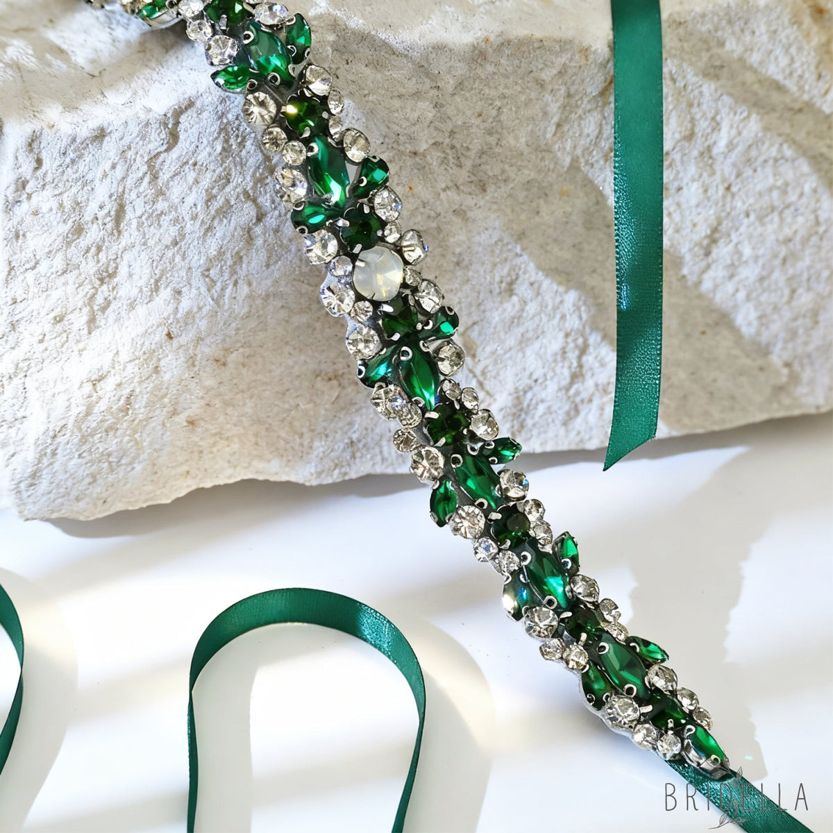 Emerald Green Rhinestone Pearl Bridal Sash Wedding Dress Belt – Bridella BS113KL - Emerald - Belts
