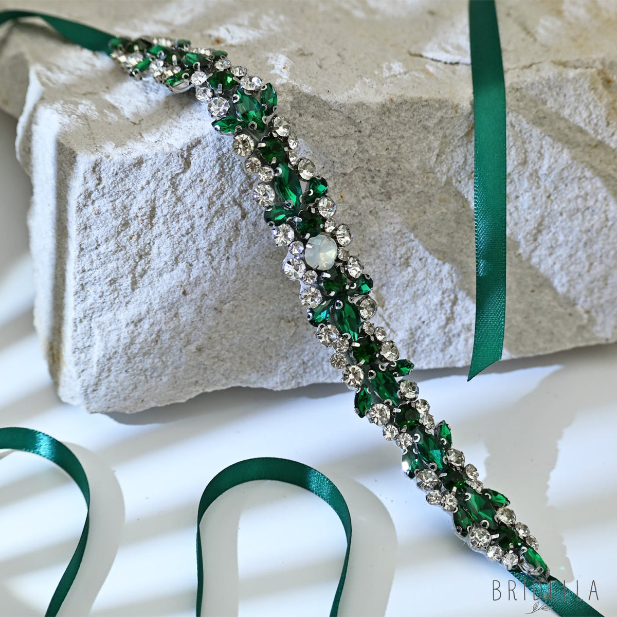 Emerald Green Rhinestone Pearl Bridal Sash Wedding Dress Belt – Bridella BS113KL - Emerald - Belts