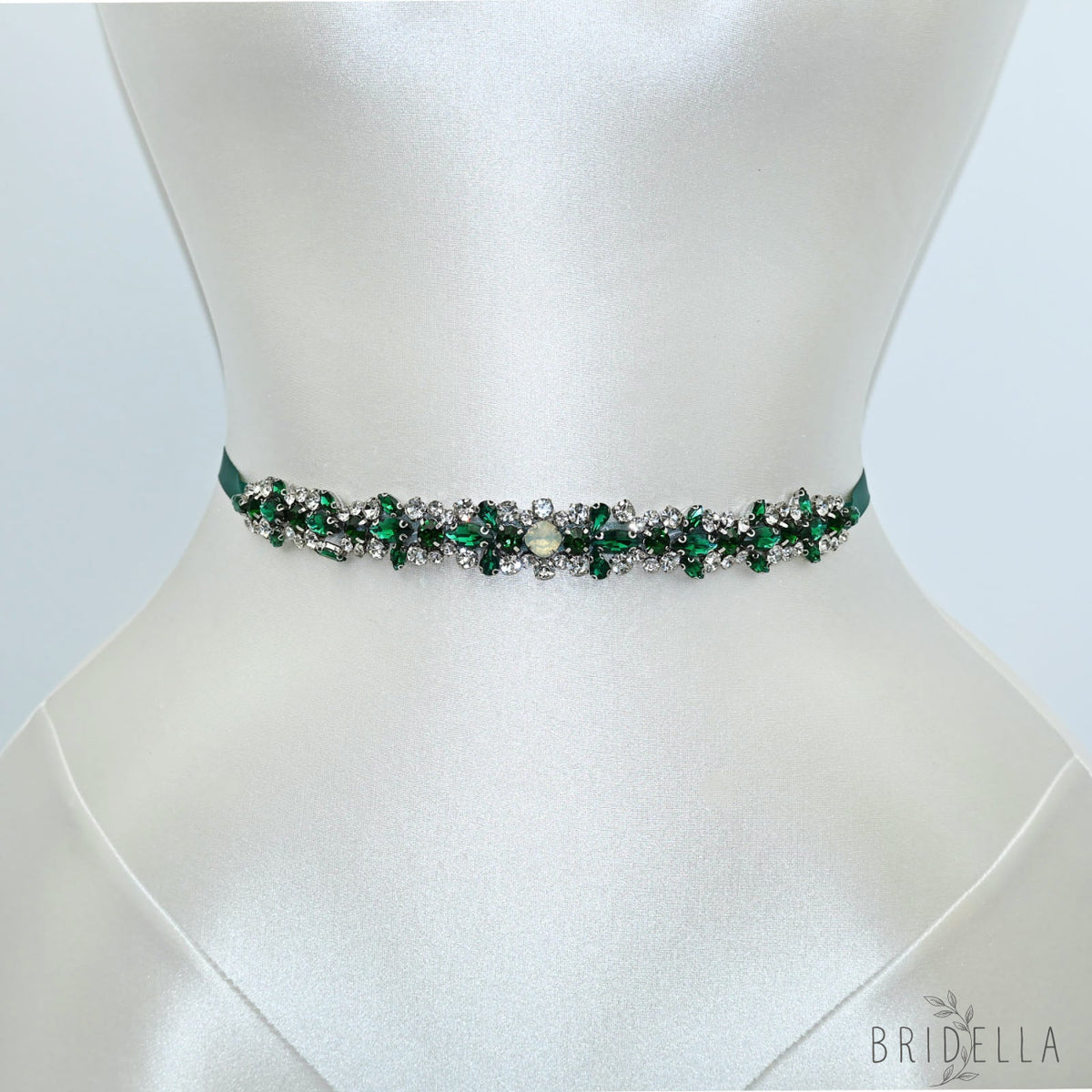 Emerald Green Rhinestone Pearl Bridal Sash Wedding Dress Belt – Bridella BS113KL - Emerald - Belts