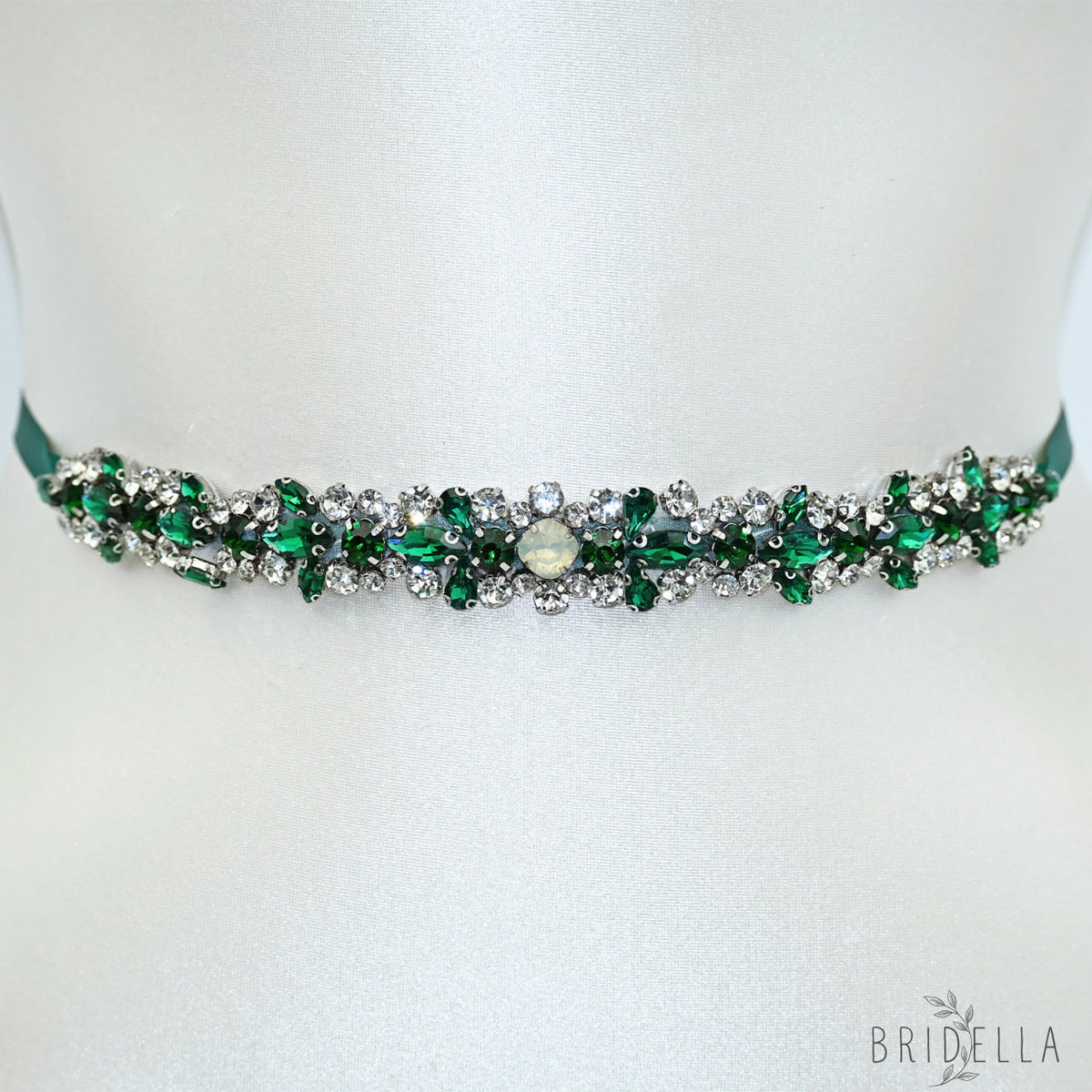 Emerald Green Rhinestone Pearl Bridal Sash Wedding Dress Belt – Bridella BS113KL - Emerald - Belts