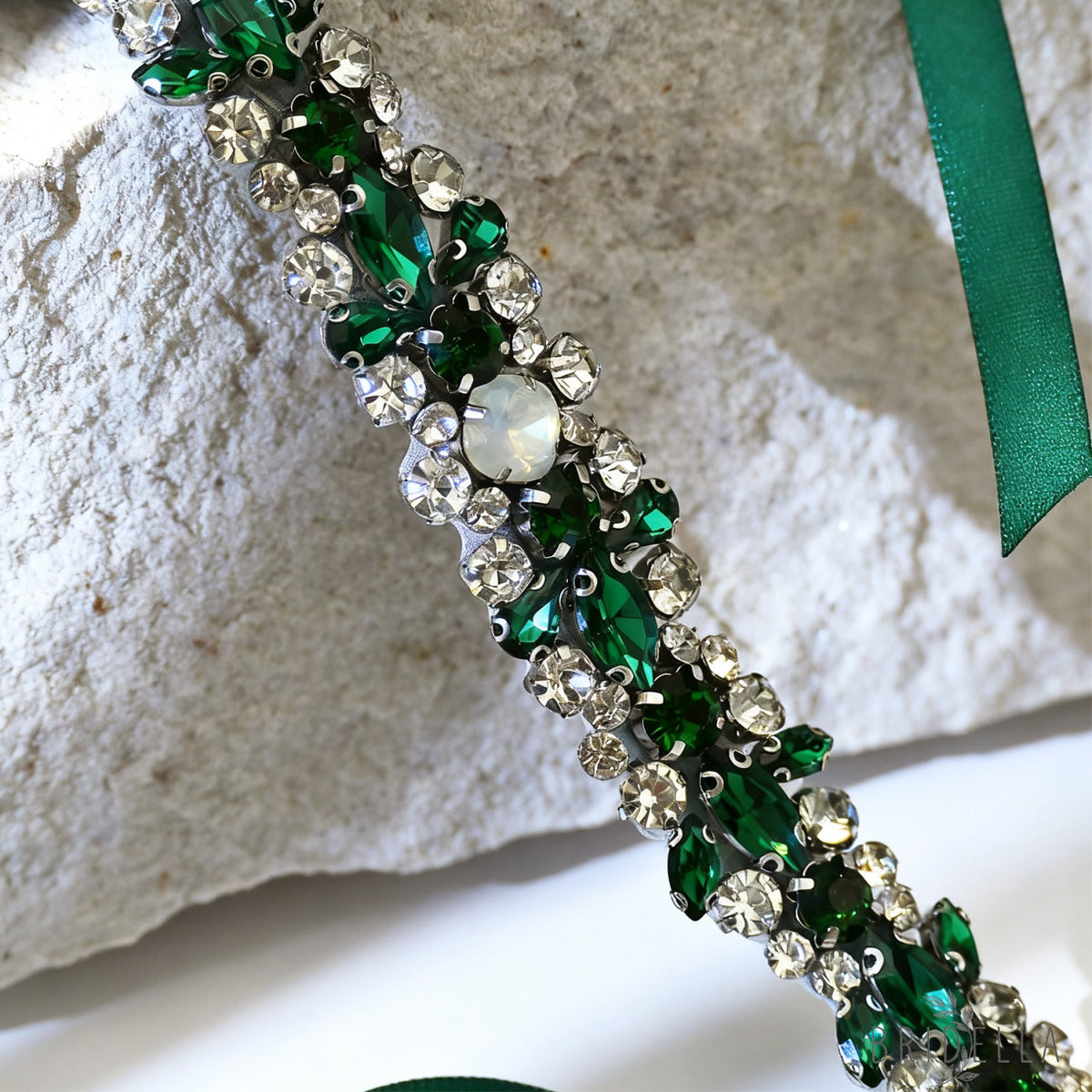 Emerald Green Rhinestone Pearl Bridal Sash Wedding Dress Belt – Bridella BS113KL - Emerald - Belts
