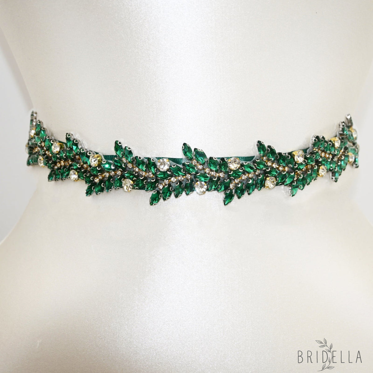 Emerald Rhinestone Bridal Belt Crystal Wedding Sash Adjustable BS242KL Bridella - Emerald - Blets