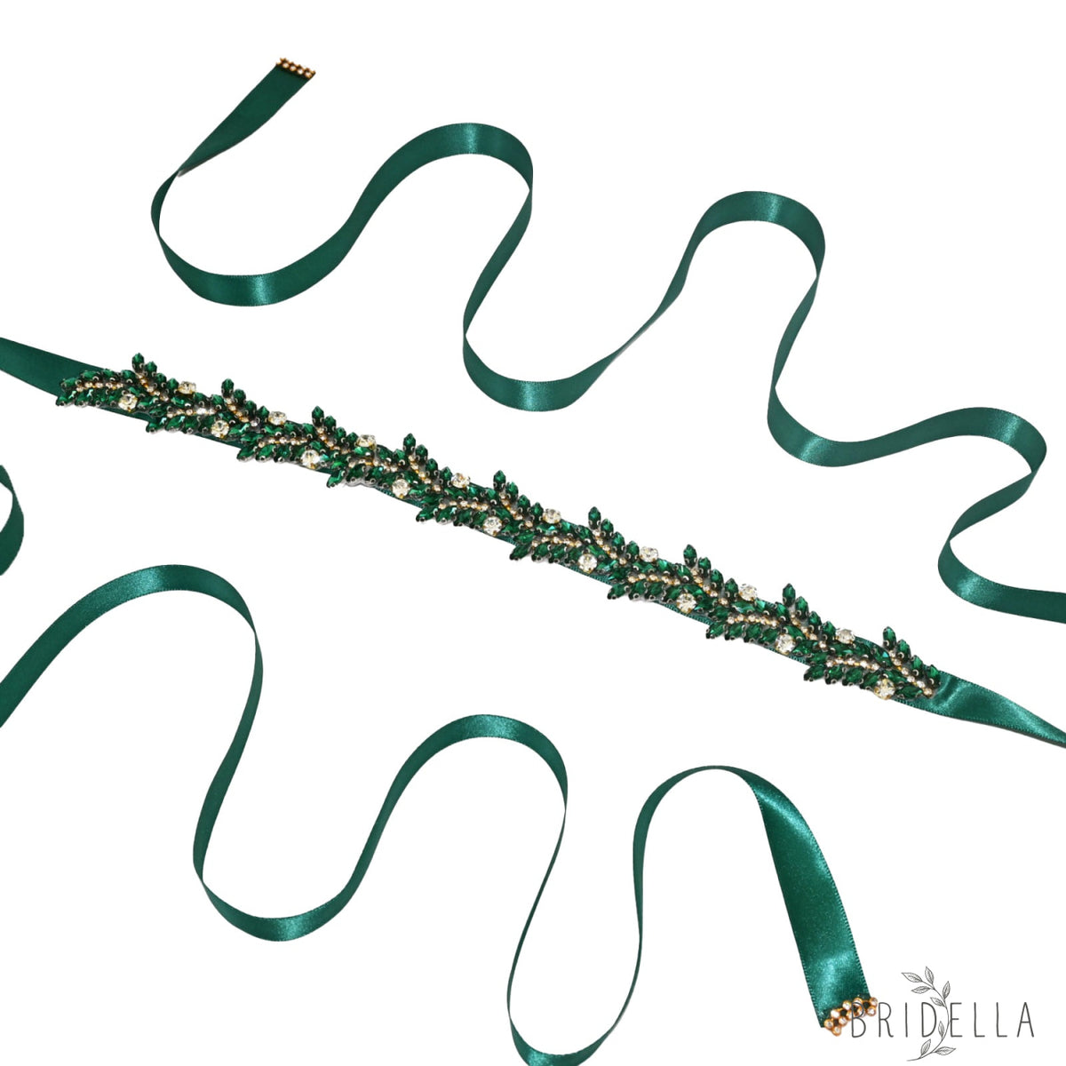 Emerald Rhinestone Bridal Belt Crystal Wedding Sash Adjustable BS242KL Bridella - Emerald - Blets