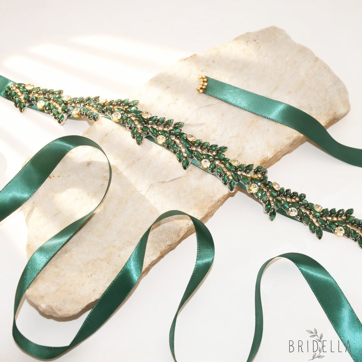 Emerald Rhinestone Bridal Belt Crystal Wedding Sash Adjustable BS242KL Bridella - Emerald - Blets