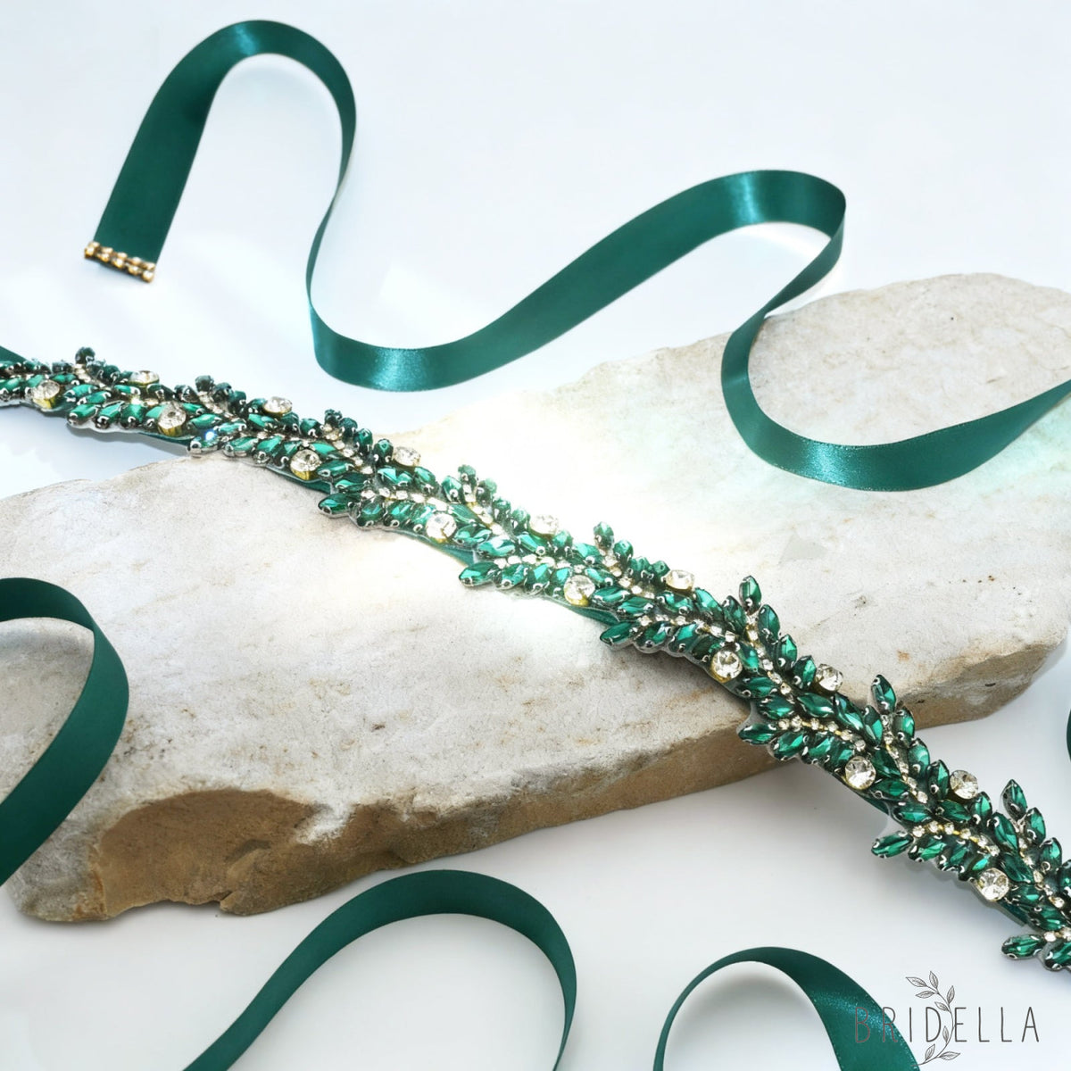 Emerald Rhinestone Bridal Belt Crystal Wedding Sash Adjustable BS242KL Bridella - Emerald - Blets