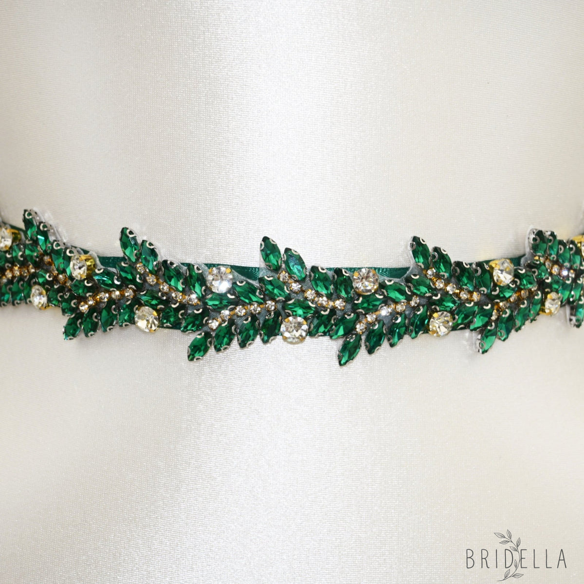 Emerald Rhinestone Bridal Belt Crystal Wedding Sash Adjustable BS242KL Bridella - Emerald - Blets