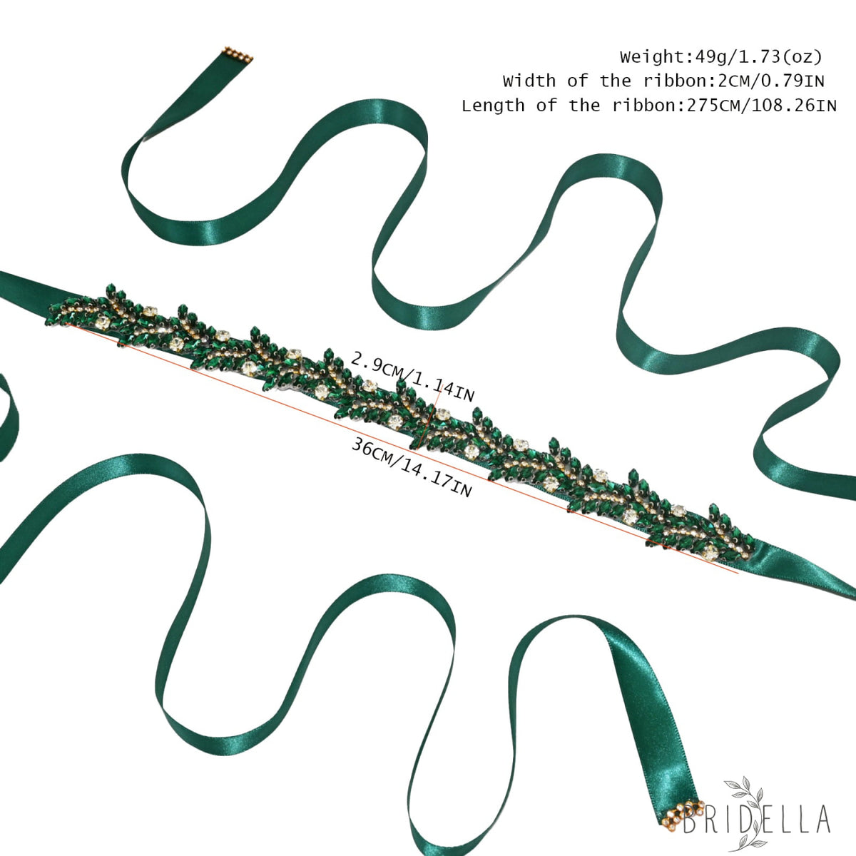Emerald Rhinestone Bridal Belt Crystal Wedding Sash Adjustable BS242KL Bridella - Emerald - Blets