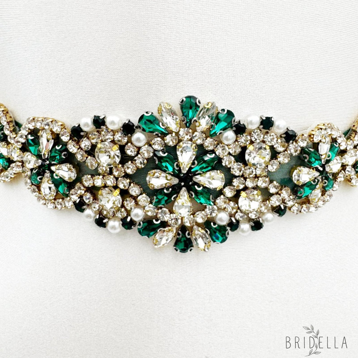 Emerald Rhinestone & Pearl Belt - Bridella BS161KL - Emerald - Blets