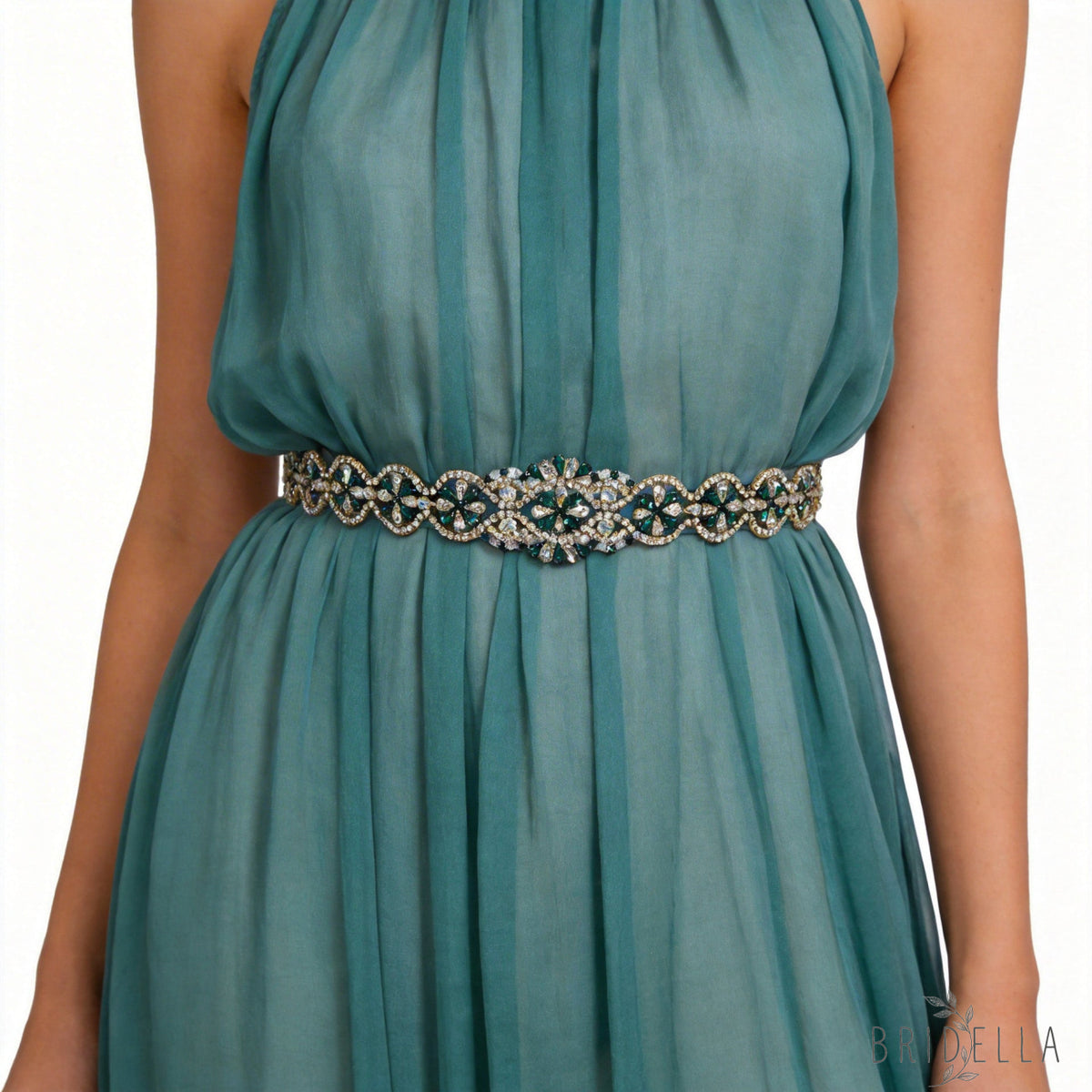 Emerald Rhinestone & Pearl Belt - Bridella BS161KL - Emerald - Blets