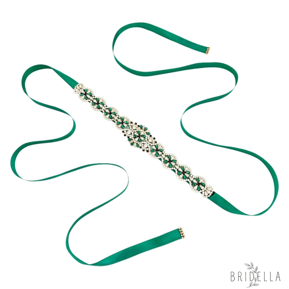 Emerald Rhinestone & Pearl Belt - Bridella BS161KL - Emerald - Blets