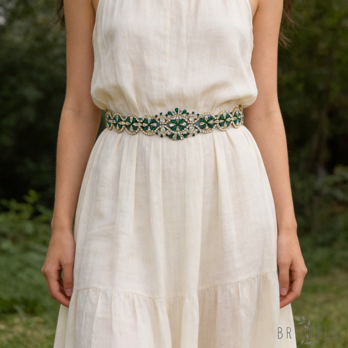 Emerald Rhinestone & Pearl Belt - Bridella BS161KL - Emerald - Blets