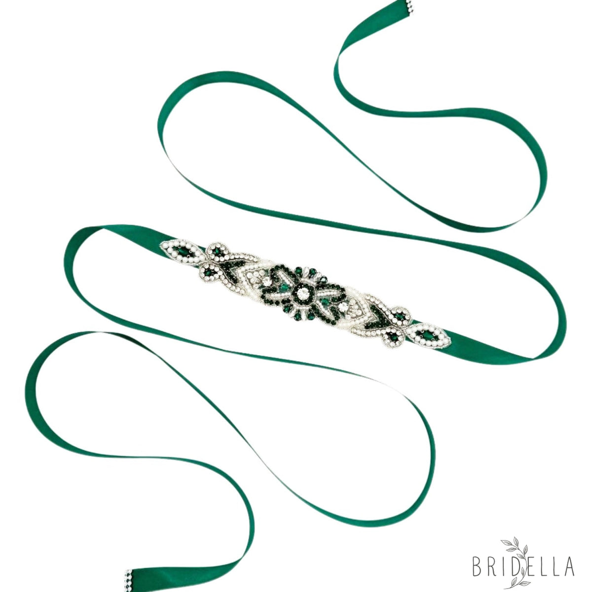Emerald Rhinestone Pearl Bridal Belt Bridella BS208KL - Emerald - Blets